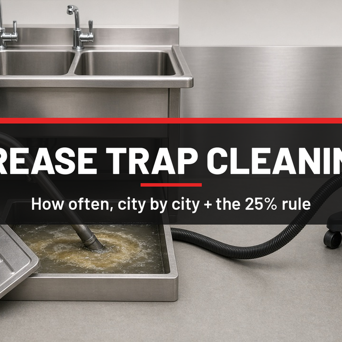Grease trap cleaning equipment for Canadian commercial kitchens: Kärcher NT 65/2, Kärcher NT 48/1, and Shop-Vac 55-gallon wet/dry vacuums with prices