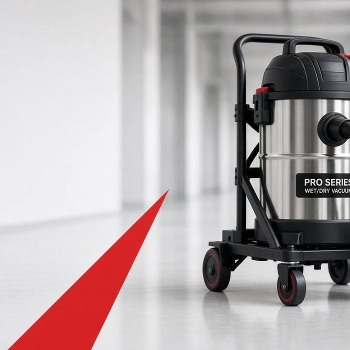 Professional commercial wet dry vacuum on a cart in a clean facility