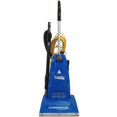 Dustbane Tracker 1 gallon upright vacuum front view with HEPA bag