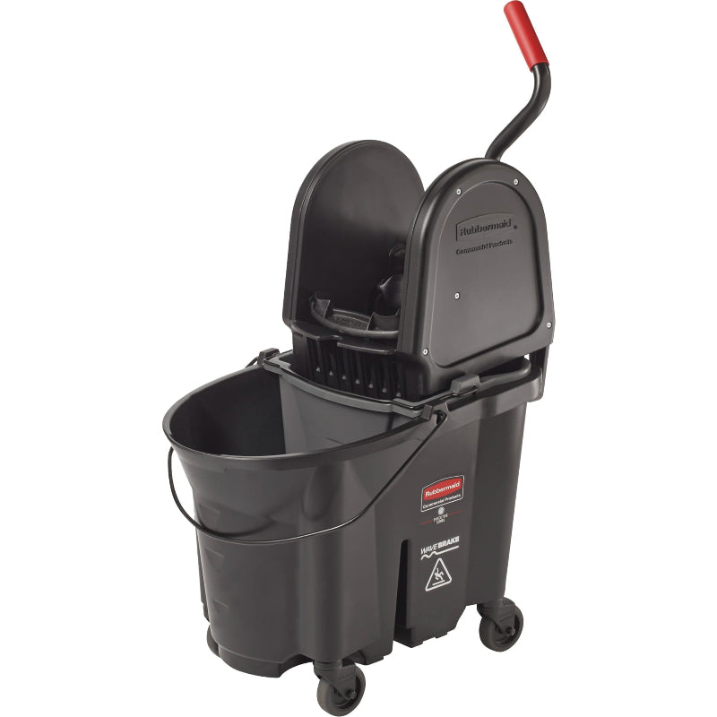 Rubbermaid WaveBrake Mop Bucket & Down-Press Wringer – 35 Qt / 8.75 Gallon (Black)