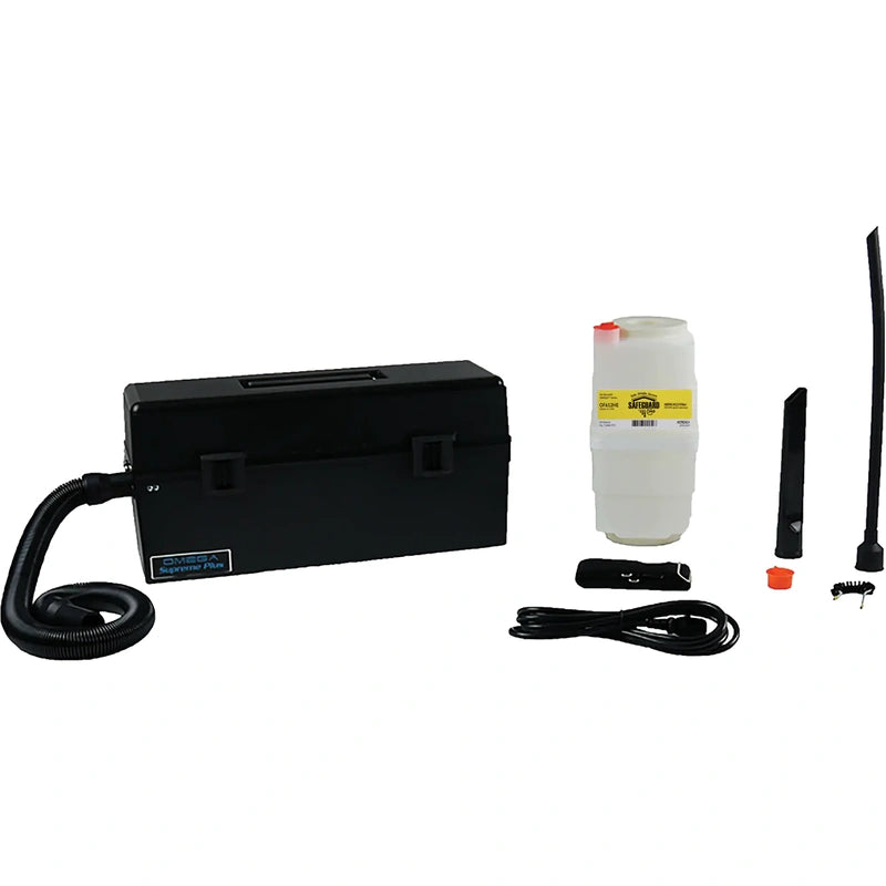 Atrix VACOMEGASLFH Omega Supreme Plus vacuum with black hose, HEPA cartridge, cord and accessories