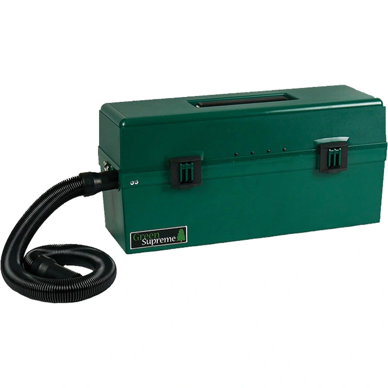 Atrix VACOSMRI green Omega Supreme vacuum with attached coiled black hose