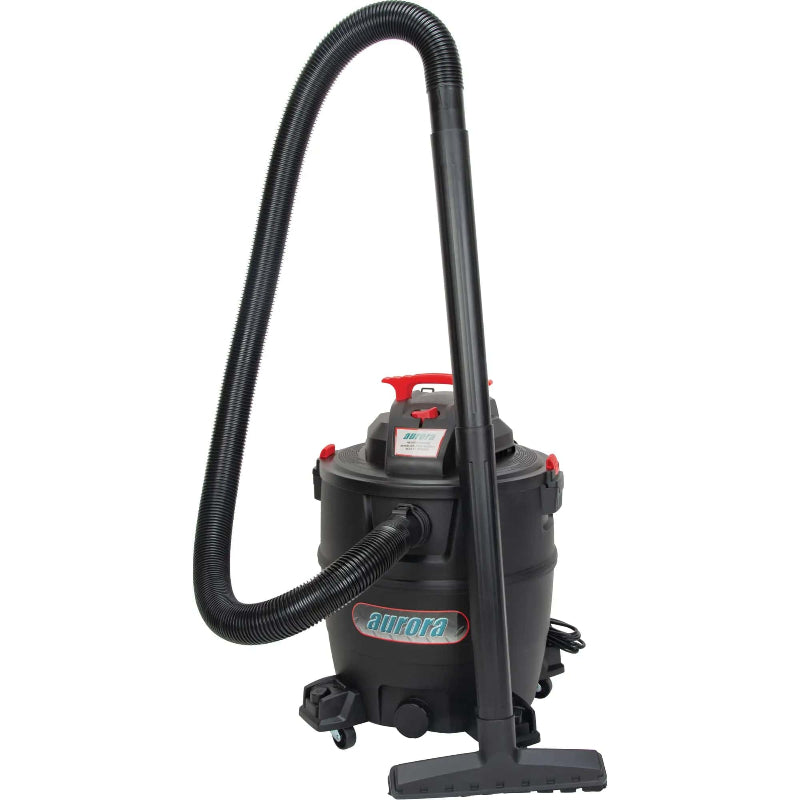 Swivel casters and base of Aurora Tools 16-gallon vacuum