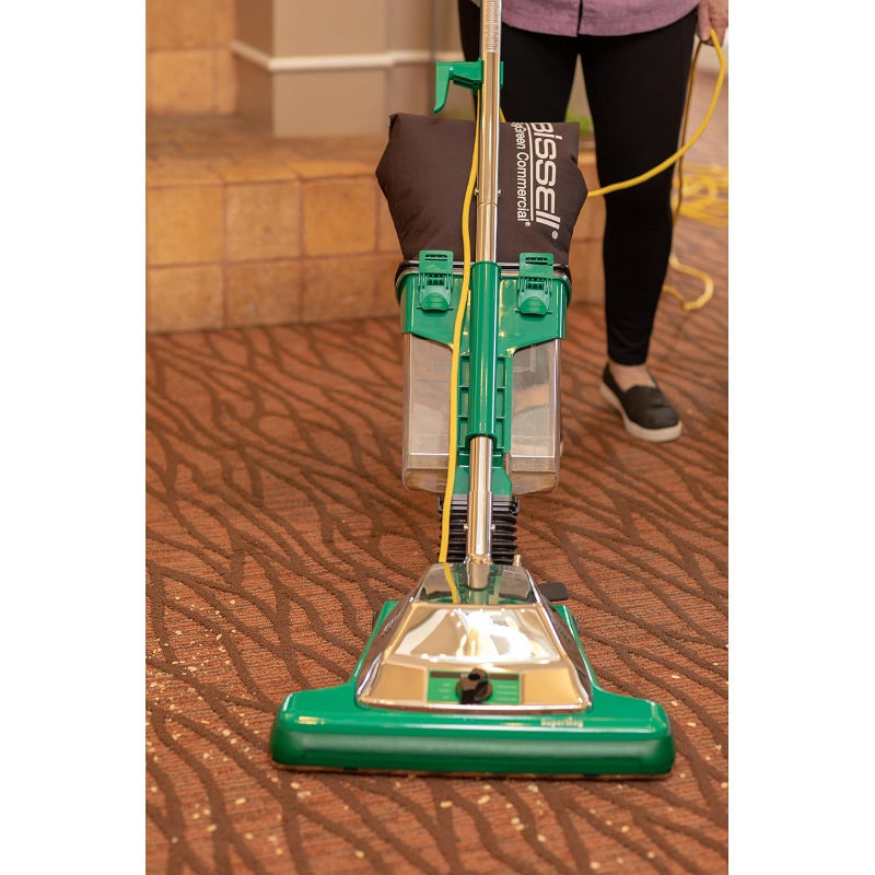 Clear removable dirt cup on Bissell BigGreen Commercial ProCup upright vacuum