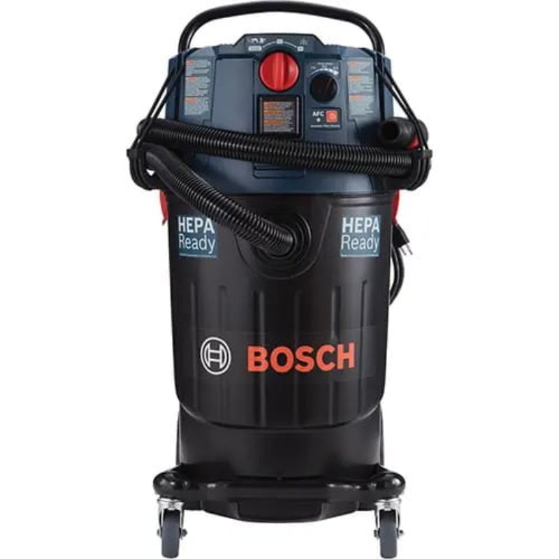 Front angle view of the Bosch VAC140AH HEPA dust extractor with 14.5 gallon capacity
