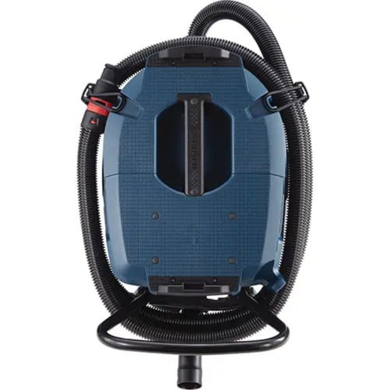 Top view of the Bosch VAC140AH HEPA dust extractor with integrated controls and carrying handle