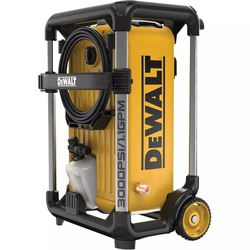 DEWALT 15 Amp Brushless Electric Cold Water Pressure Washer front view with hose storage and wheels