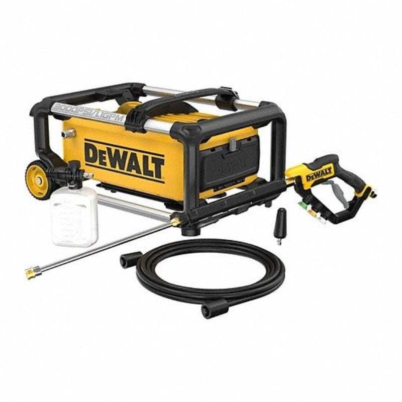 Side view of DEWALT 15 Amp Brushless Electric Pressure Washer with spray gun and hose