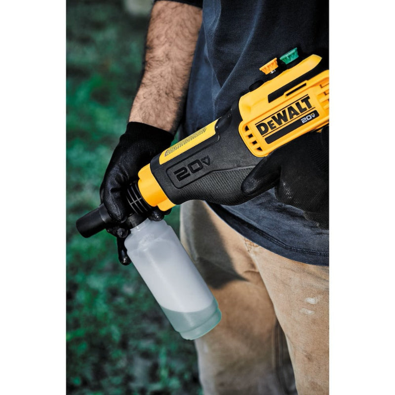 DEWALT 20V MAX cordless pressure washer used for outdoor patio and garden cleaning