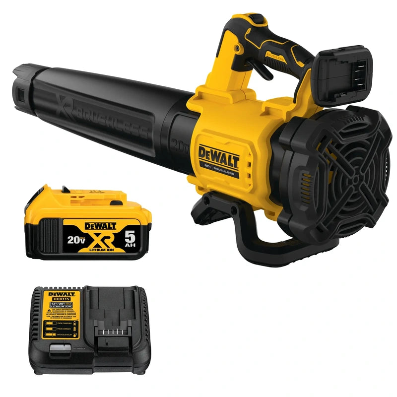 DEWALT DCBL722P1 leaf blower kit with nozzle, separate XR 5 Ah battery and DCB115 charger
