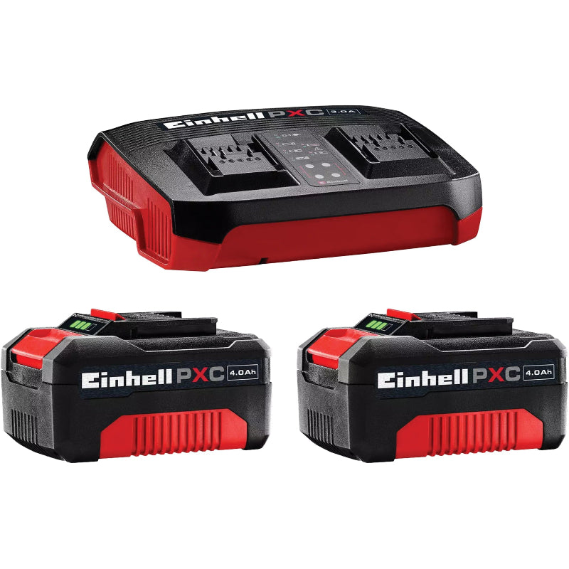 Einhell Power X-Change 18V 4.0Ah battery and dual-port charger starter kit for cordless commercial cleaning equipment and professional maintenance tools