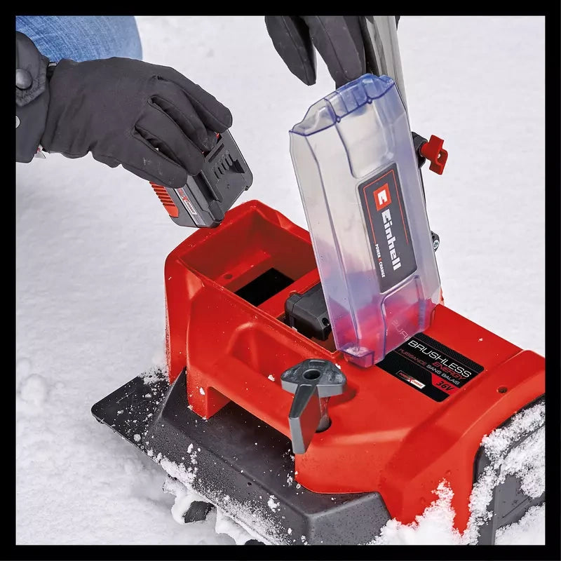 Installing two Power X-Change batteries in Einhell snow shovel