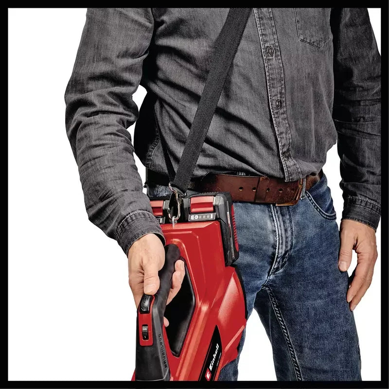 Einhell 3433617 cordless leaf blower included shoulder strap in use