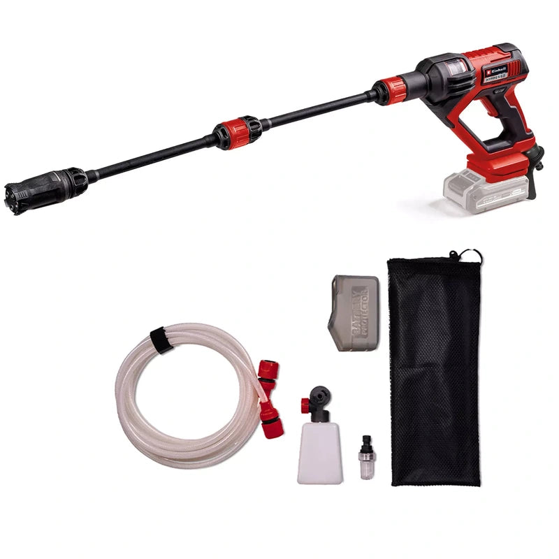 Einhell 4140145 pressure washer with suction hose, detergent bottle, mesh bag and accessories