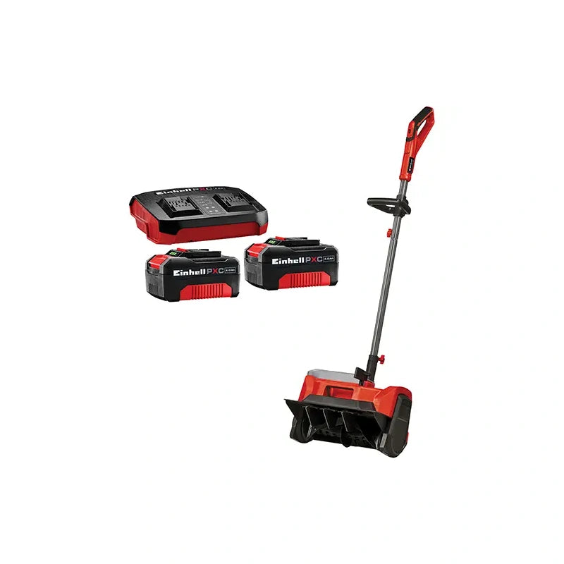 Einhell UBA120 cordless snow shovel kit with two batteries and dual-port charger