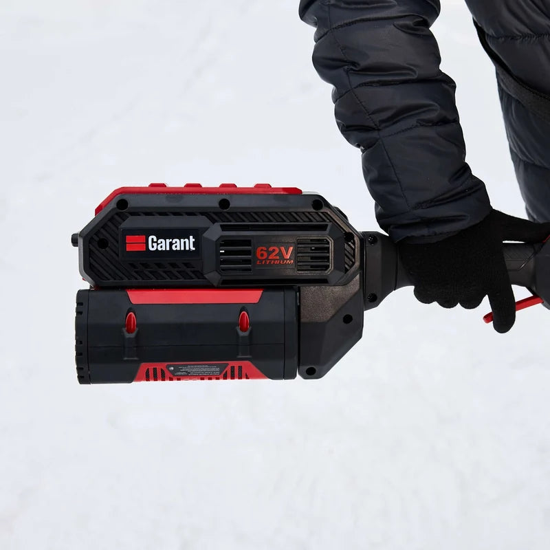 Close-up of the Garant 85805 62V cordless snow shovel powerhead