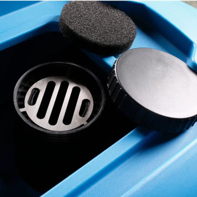 Drain and recovery system close-up on Global Industrial scrubber