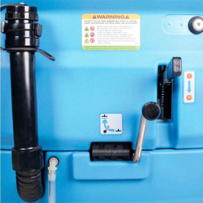 Recovery tank and hose system on Global Industrial floor scrubber