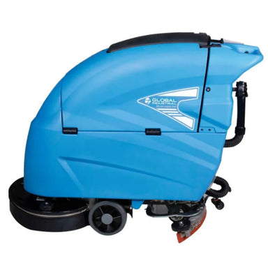 Side profile of Global Industrial 26 inch battery-powered floor scrubber