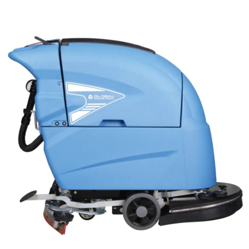 Side view of Global Industrial battery-powered commercial floor scrubber