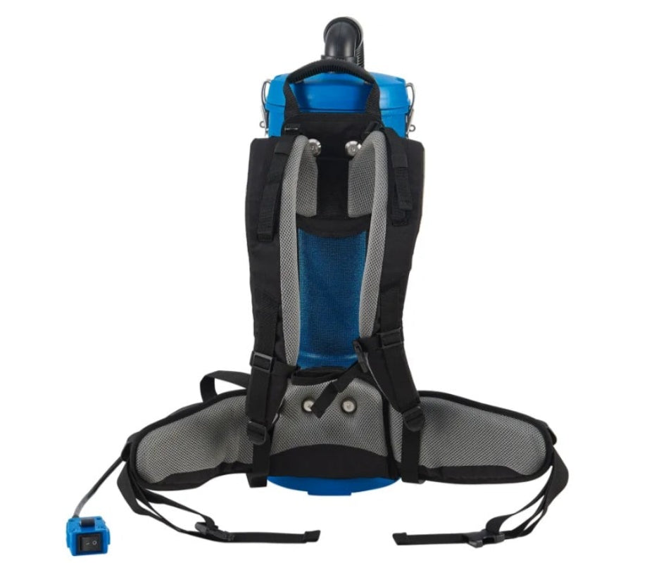 Side profile of HEPA backpack vacuum showing slim design