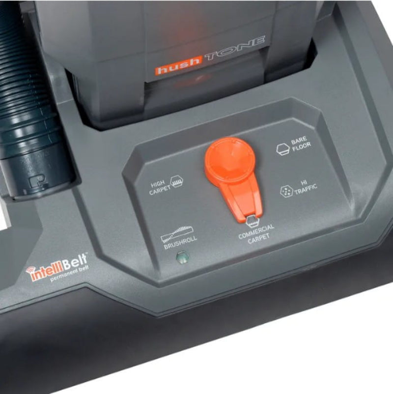 Close up button detail of Hoover HushTone 15 commercial upright vacuum