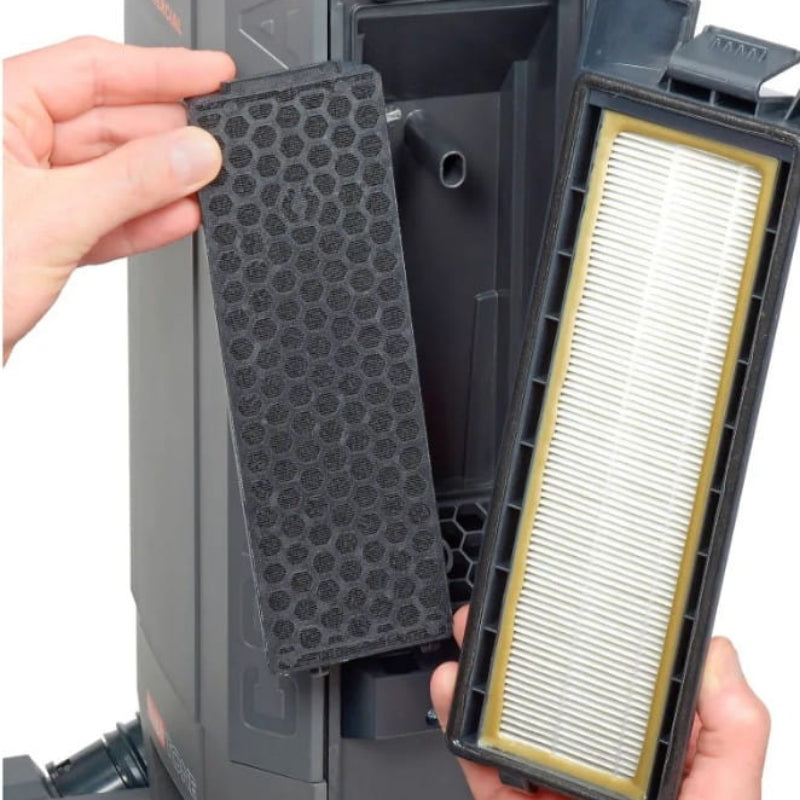 Sealed HEPA filtration system on Hoover HushTone 15 vacuum