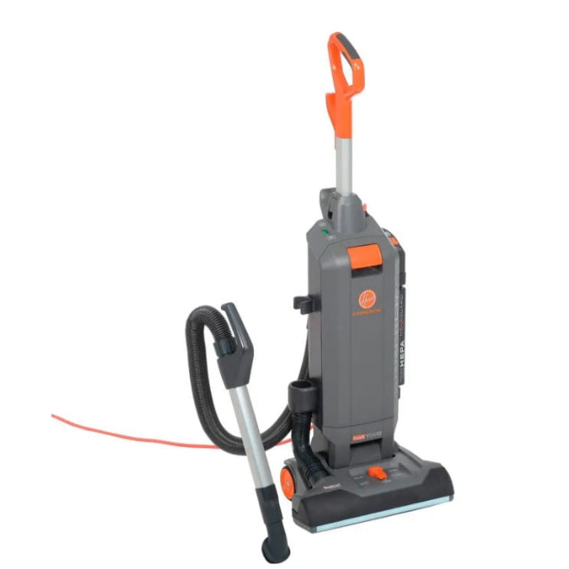 Side view of Hoover HushTone 15 commercial upright vacuum