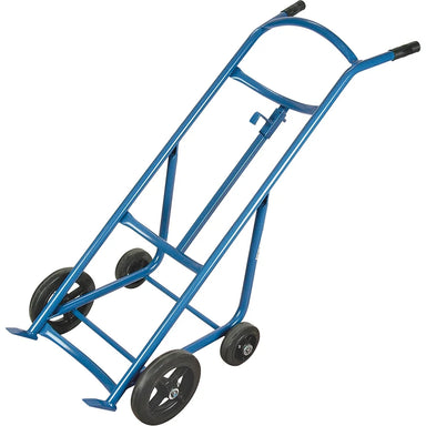 Kleton DA594 steel drum hand truck with 10-inch front and 6-inch rear rubber wheels