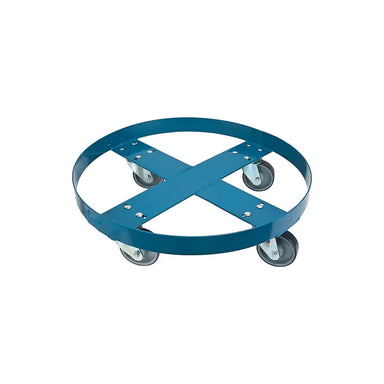 Kleton DC199 round frame steel drum dolly with four 3-inch polyurethane swivel casters