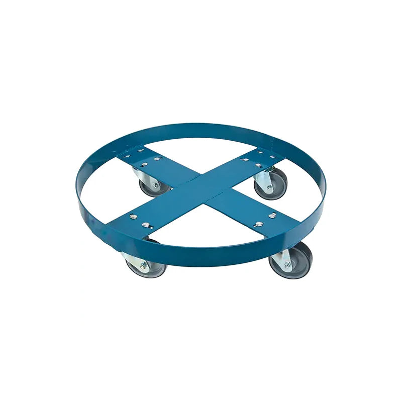 Kleton DC199 round frame steel drum dolly with four 3-inch polyurethane swivel casters