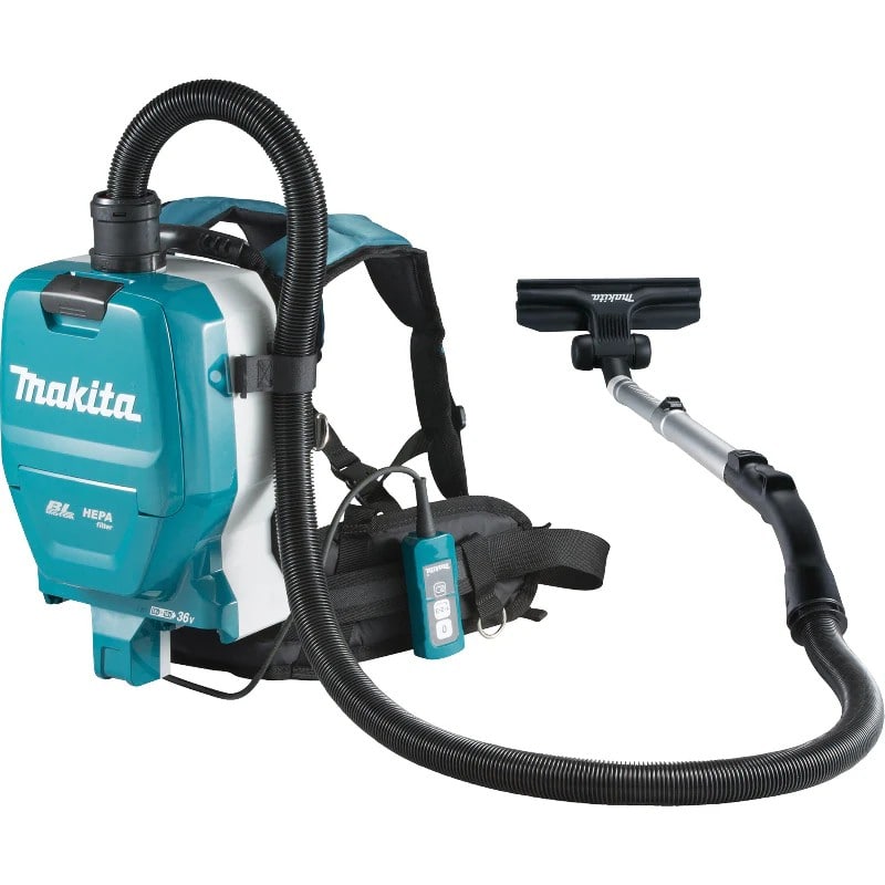 Makita cordless backpack vacuum front view for commercial cleaning