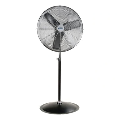 Matrix Industrial EA282 26-inch oscillating pedestal fan front view with adjustable stand and round base