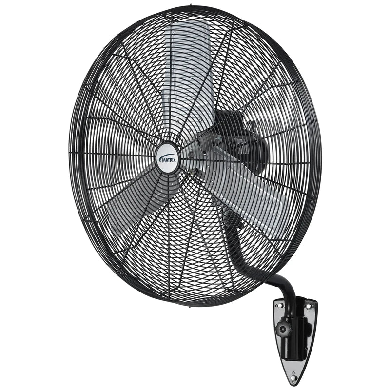 Matrix Industrial EA667 30-inch oscillating wall fan front-angle view with mounting bracket