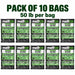 Illustration of ten Meltco 50 lb bags in two rows of five, labelled Pack of 10 Bags