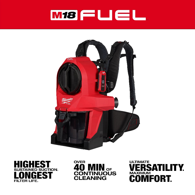 Milwaukee M18 FUEL™ 3-in-1 Backpack Vacuum 0895-20 front view showing compact cordless design