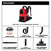 Milwaukee 0895-20 included-items chart showing the vacuum, HEPA filter and cleaning attachments