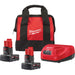 Front view of Milwaukee 48-59-2442SPC M12 XC 4.0Ah battery and charger starter kit