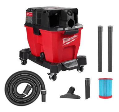 Milwaukee M18 FUEL 9-gallon wet dry vacuum mounted on cart