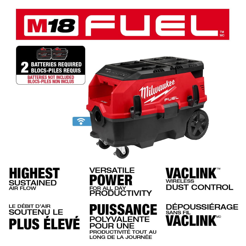 Milwaukee M18 FUEL PACKOUT dust extractor highlighting VACLINK connectivity and cordless performance