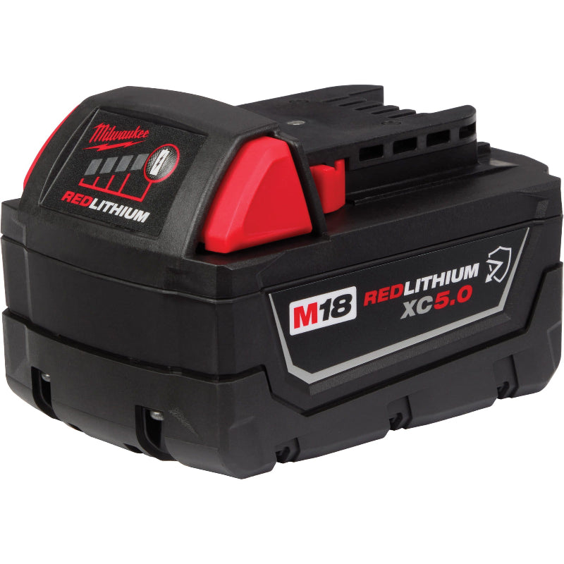 Milwaukee M18 REDLITHIUM XC5.0 Extended Capacity 18V 5.0Ah lithium-ion battery pack model 48-11-1850R for commercial cordless cleaning equipment