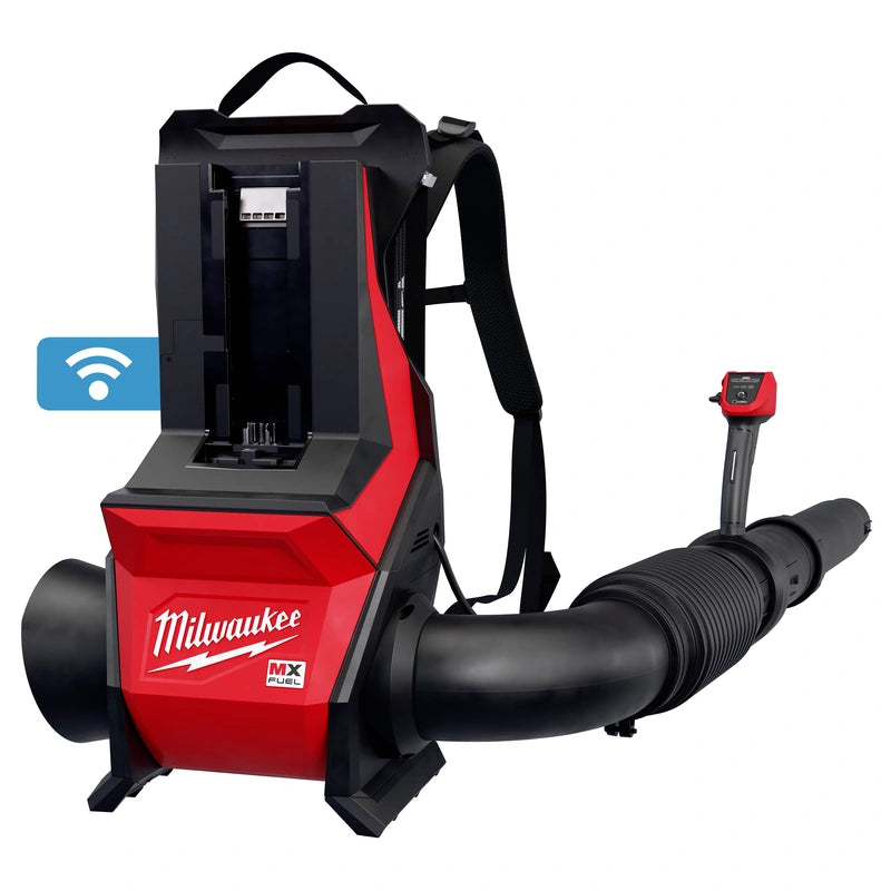 Milwaukee MXF600-0 backpack blower with empty battery mount, shoulder harness and control handle
