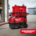 Milwaukee M18 FUEL 9 Gallon PACKOUT dust extractor integrated with PACKOUT storage system on a jobsite
