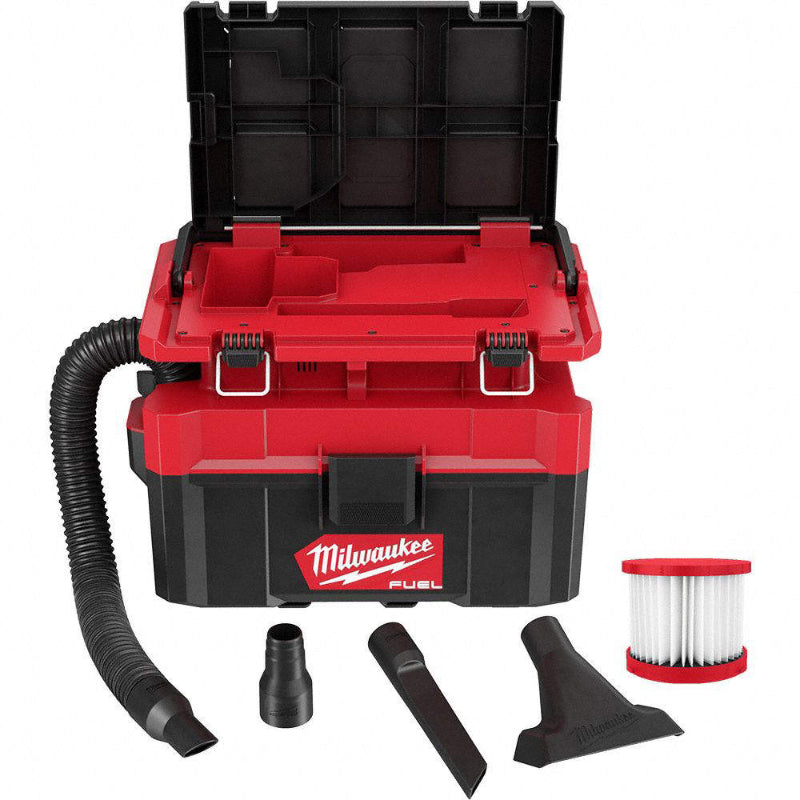 Accessories included with Milwaukee Packout Vacuum – hose, nozzle, crevice tool