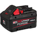 Top view of Milwaukee M18 REDLITHIUM FORGE XC8.0 18V 8.0Ah battery designed for Milwaukee M18 cordless tools and commercial cleaning equipment