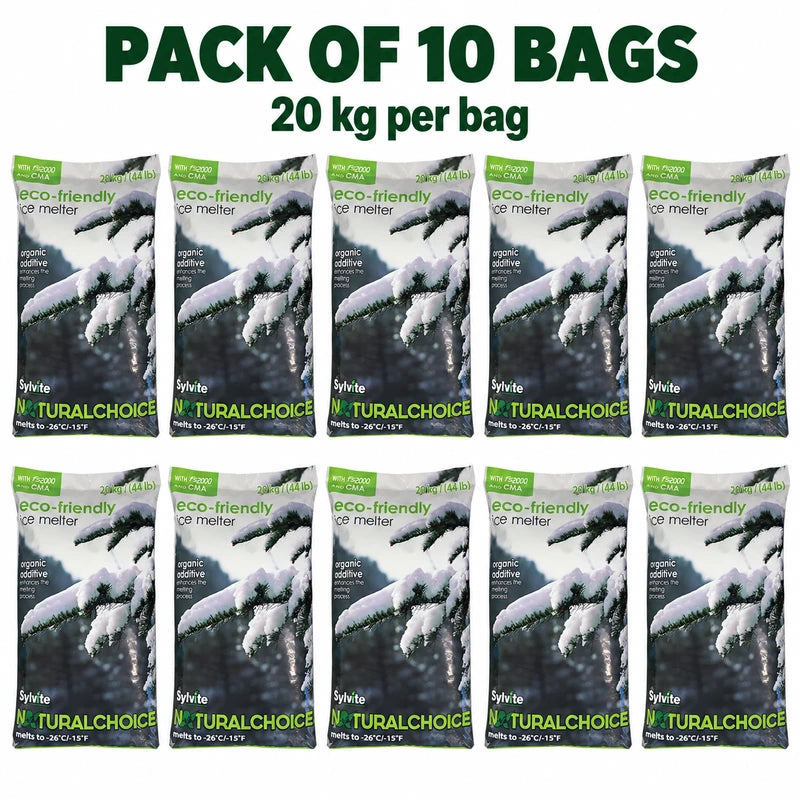 Illustration of ten Natural Choice 20 kg bags in two rows of five, labelled Pack of 10 Bags