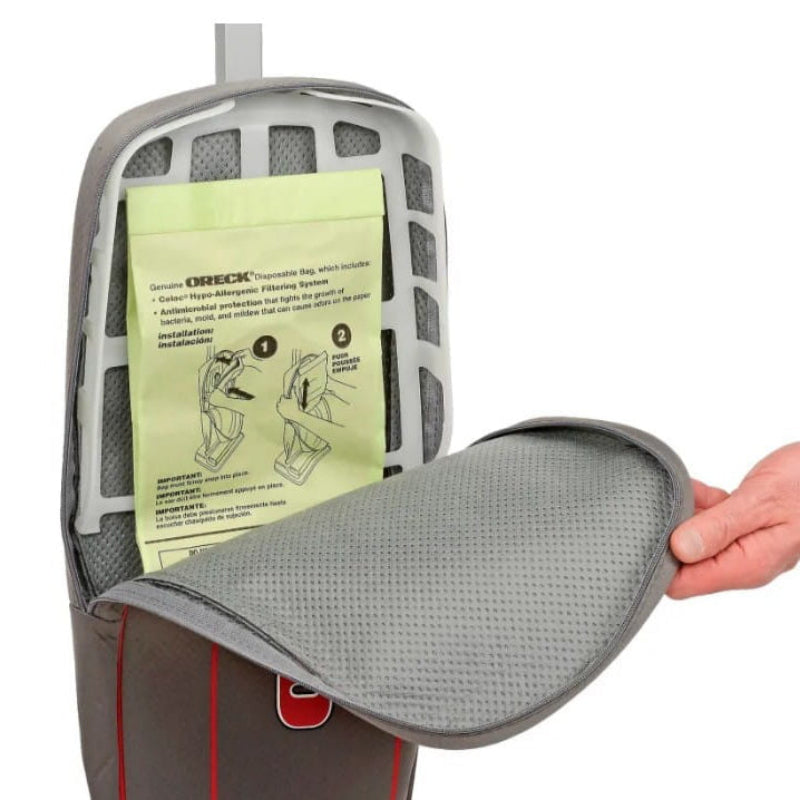 Top fill hypoallergenic disposable bag on Oreck U2000 Series vacuum