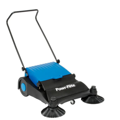 Powr-Flite industrial push sweeper front view commercial cleaning equipment
