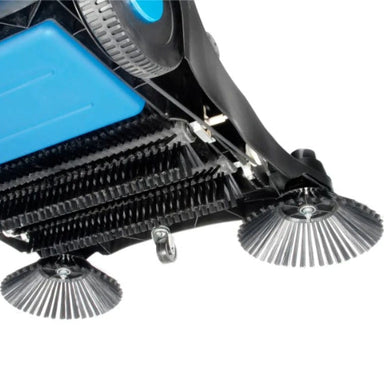 Powr-Flite manual floor sweeper side brush debris collection system commercial use
