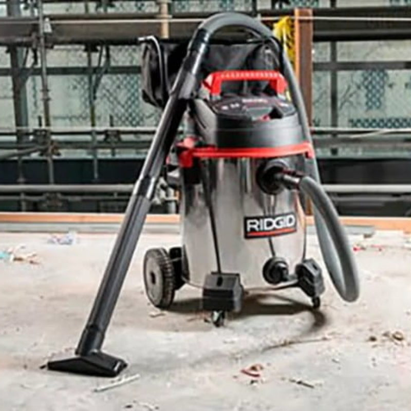 RIDGID 1610RV stainless steel wet dry vacuum used for commercial and construction site cleaning